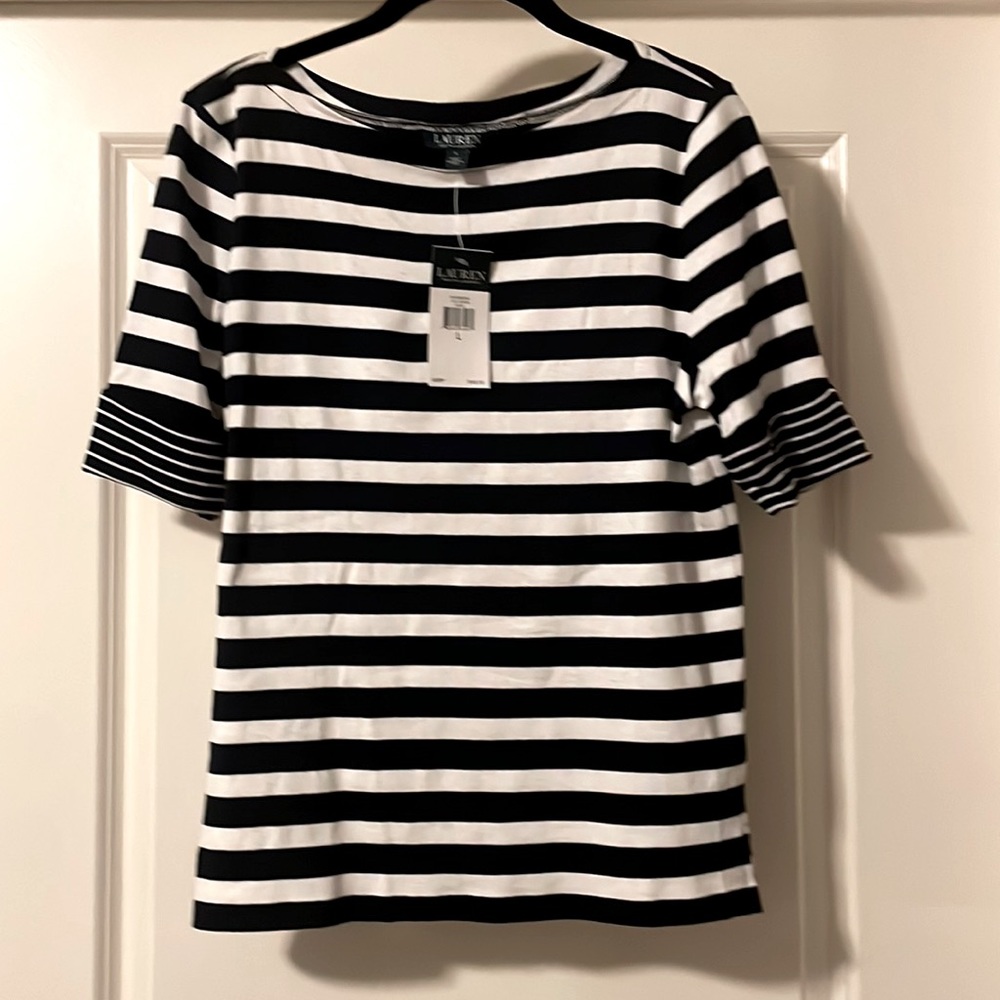 NEW Ralph Lauren Black and White Striped Shirt - Size L 🤍🖤